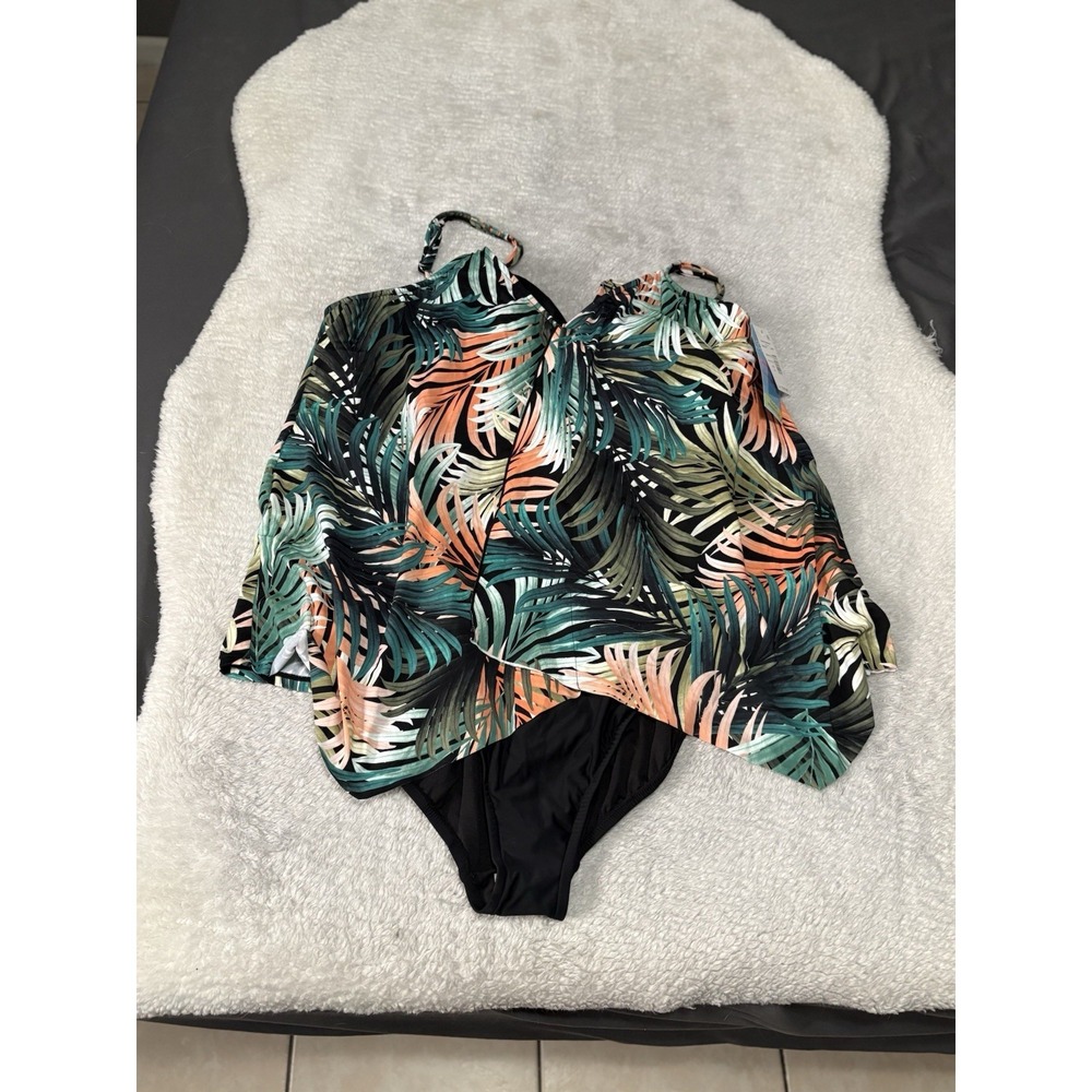 Swim Solutions Size 24 W PALM DELIGHT Plus Size Handkerchief One-Piece Swimsuit - Picture 1 of 9